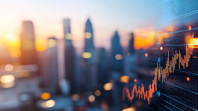 city landscape with growth chart in foreground