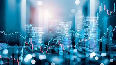 financial graph with coins